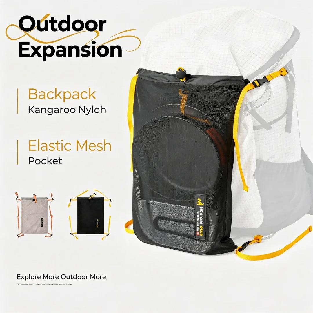 Outdoor Hiking Camping Bag Ultralight Tactical Kangaroo Pouch Molle Backpack Attachment Nylon Mesh Gear Organizer Drawstring