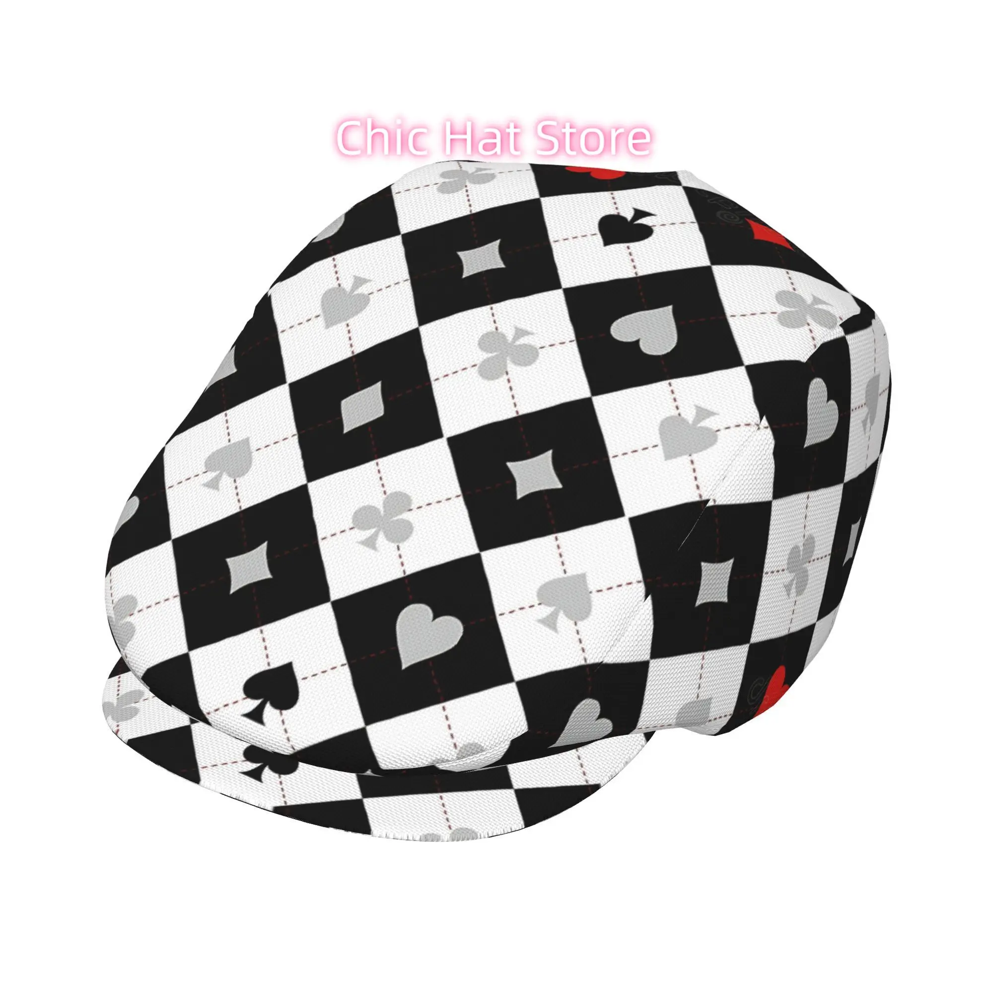 1pc of Flat-Top Hats Featuring a Black And White Checkerboard Design of Poker Suits, Suitable for Both Men And Women. These Incl