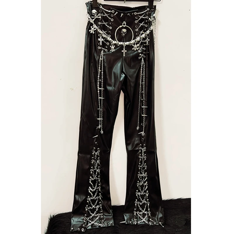 gothic clothes y2k clothes y2k fashion gothic Leather Pants y2k trousers Harajuku trousers Rivets  trousers Skull trousers