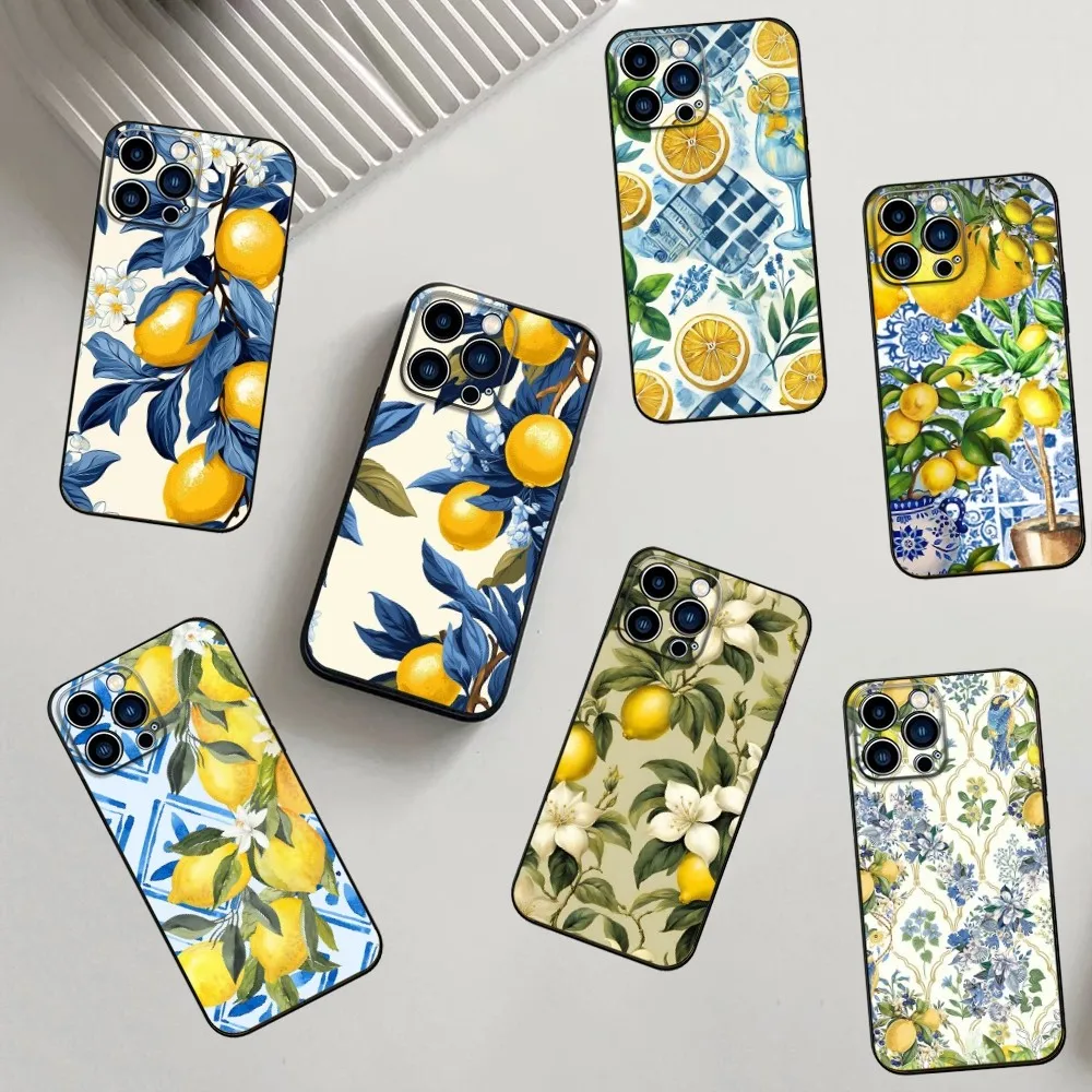 Lemon print vintage Phone Case For iPhone 16,15,14,13,12,11,Pro,X,XS,Max,XR,Plus,Mini Soft Silicone Black Shockproof TPU