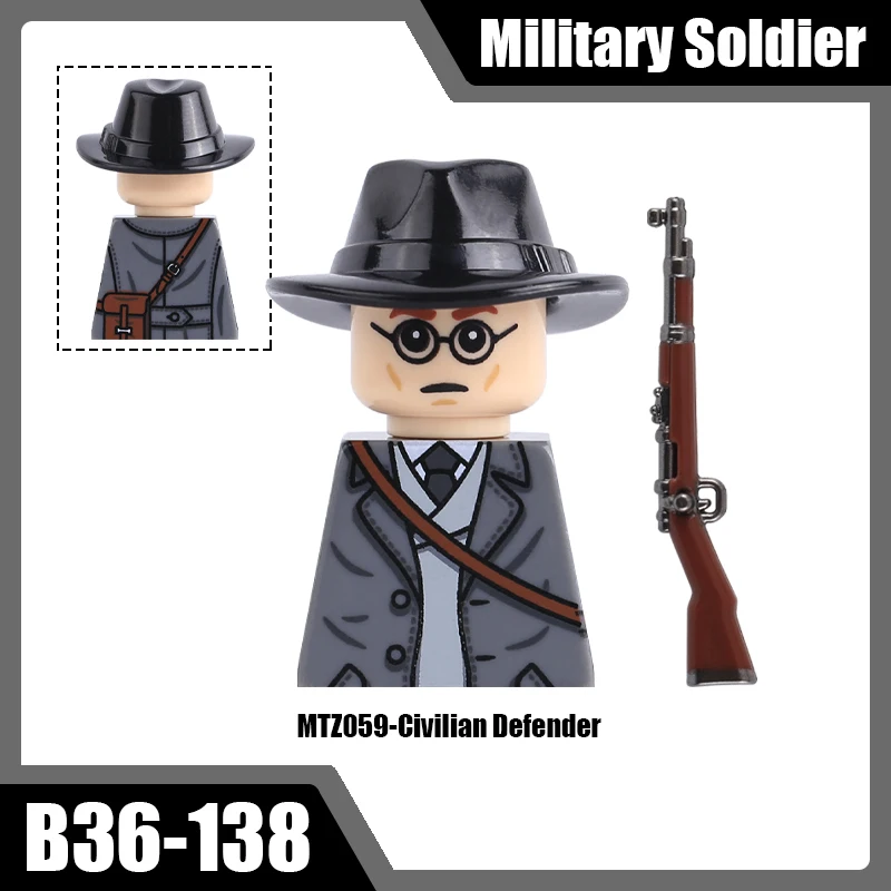 Military Army Civilian Defender Building Blocks WW2 Warrior Soldier Figures Helmet MP40 StG44 Guns Accessories Bricks Toys Gifts