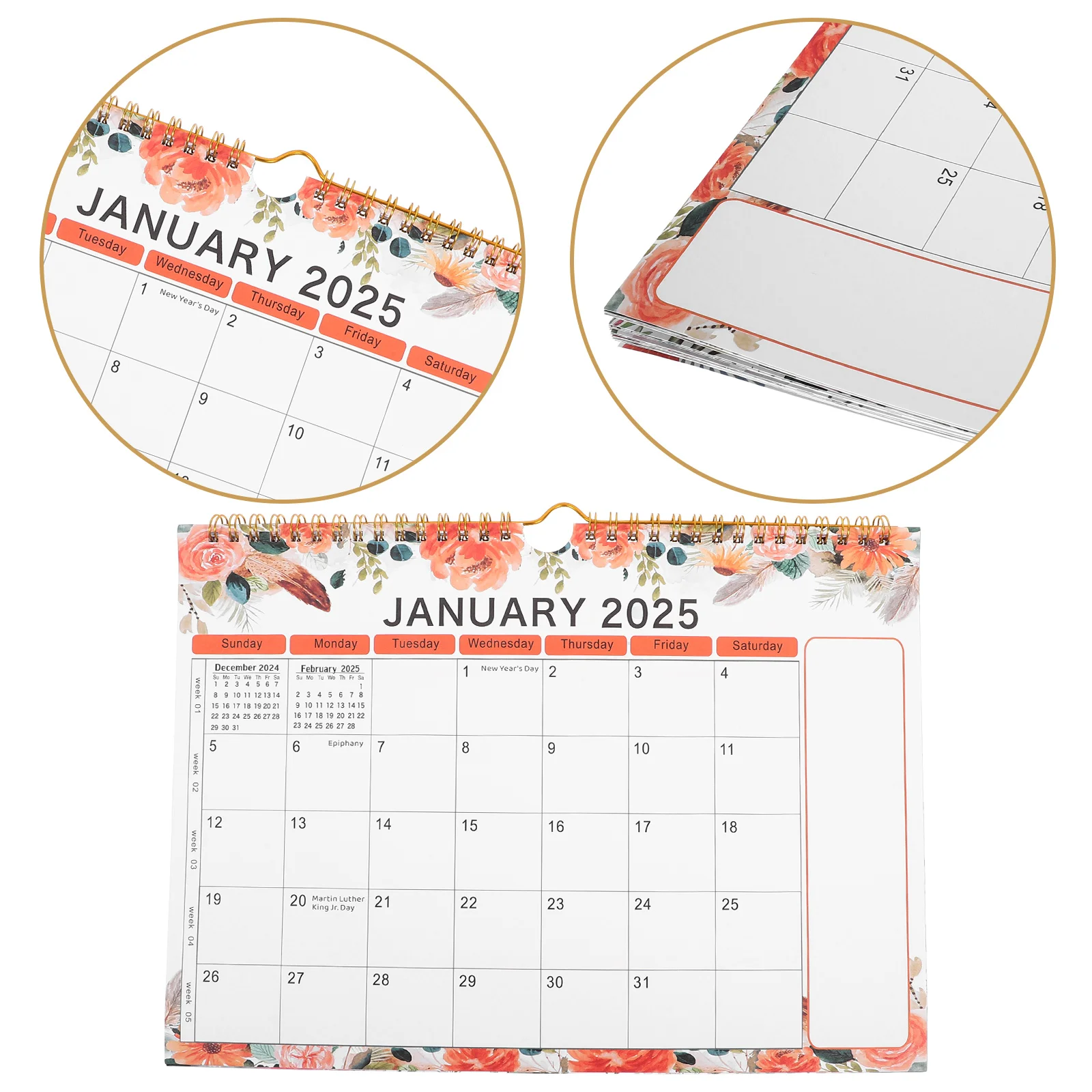 

2025 Wall Calendar Sturdy Hanging English Monthly Daily Use Paper for Household