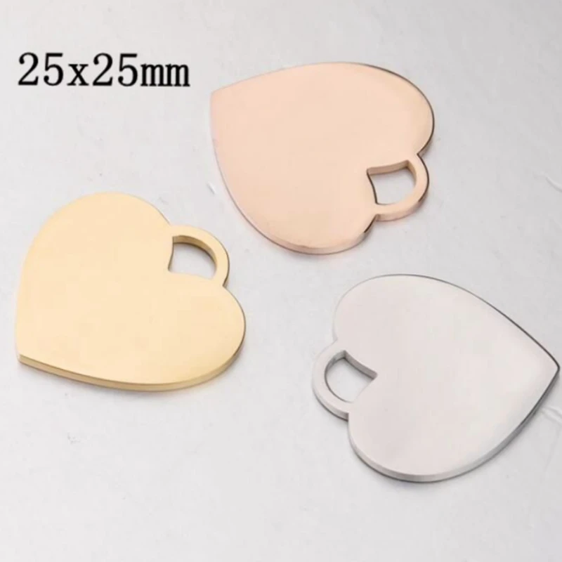 20pcs/lot 100% Stainless Steel Mirror Polished 20mm 25mm Heart Tag Charm Pendant for Bracelet Necklace DIY Jewelry Making Charms