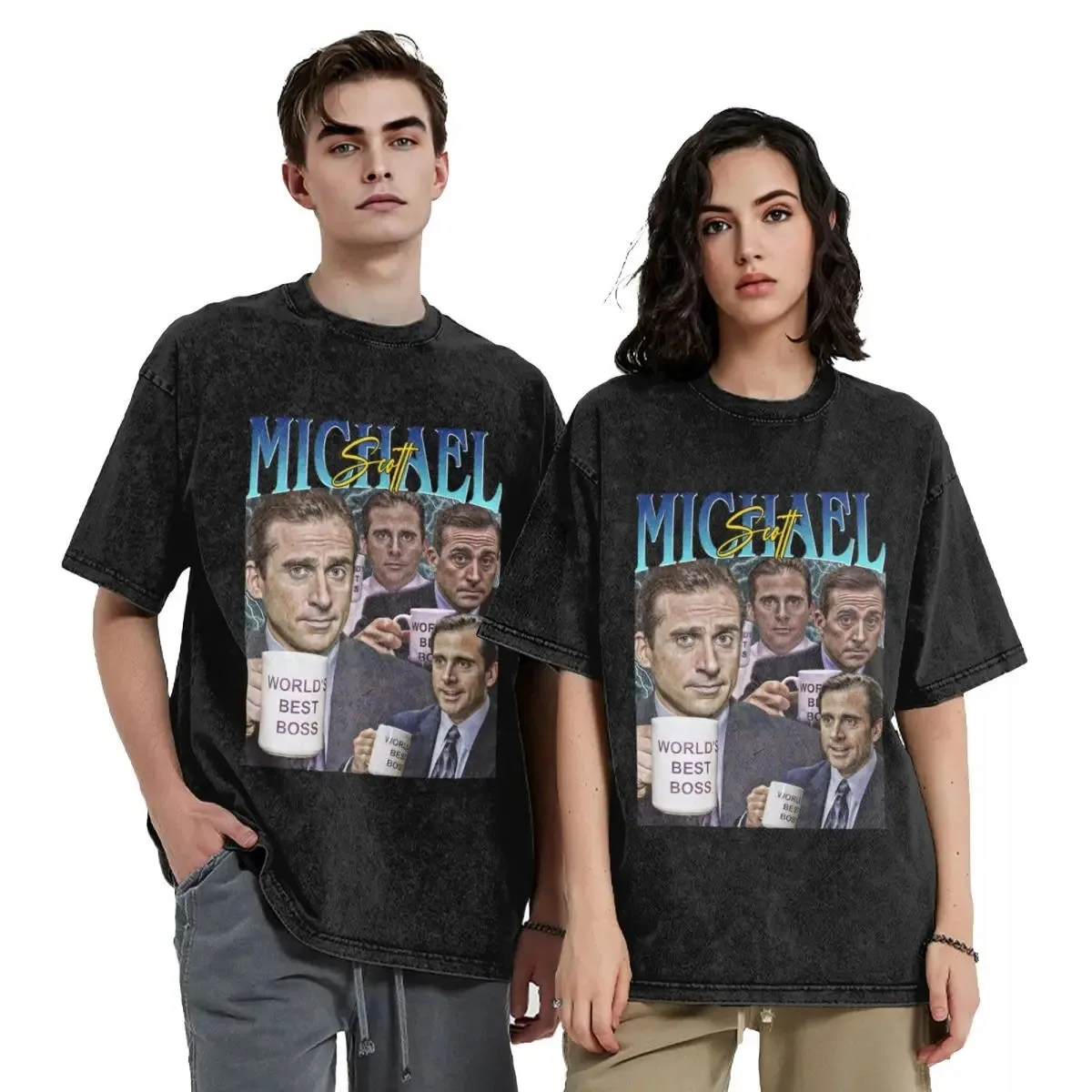 Michael Scott Washed T Shirt Streetwear Hip Hop Vintage T-Shirts The Office Tv show Tees Tops for Men Women 100% Cotton Summer