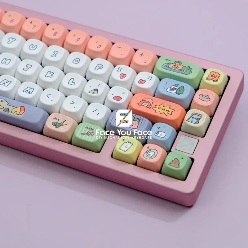 Imagem -02 - Gmk Rosto Sorridente Keycaps Pbt Corante Sublimação Chave Boné 129 Teclas Moa Perfil Keycap para mx Switch Faça Você Mesmo Teclado Mecânico de Jogos