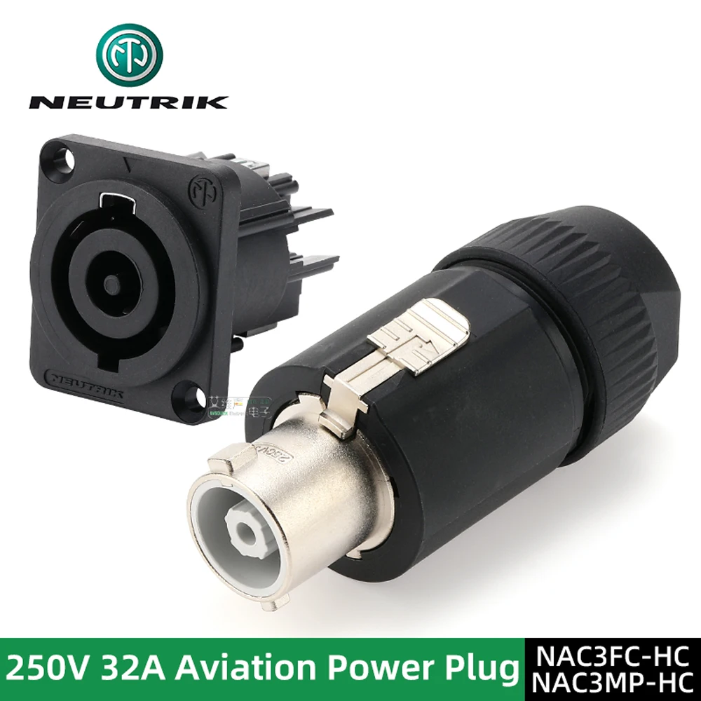 Original Neutrik powerCON 32 A 250V 3 Pole Cable Connector Plug / Socket single-phase wires 2.5 to 6.0 mm² (AWG14-10) O.D 8-20mm