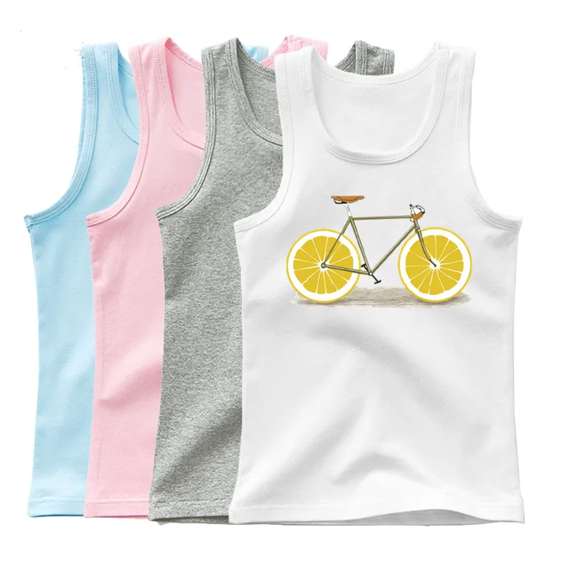 Girls Lemon Bike Tank Tops Girls Cartoon Fruit strawberry Singlet Children Sleeveless Funny T-shirt Kids Sports Vest