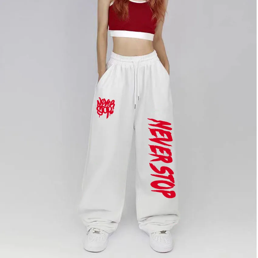 Pantalones de chándal con diseño de cordón en blanco y negro para mujer, pantalones deportivos de baile callejero de Hip-hop para mujer, pantalones largos que combinan con todo, novedad de verano