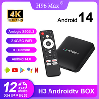 H96 MAX Amlogic S905L3 Androidtv 14.0 AI TV Box  4K UHD 100M/LAN 2.4G/5G WiFi BT4.0+ Google Voice Assistant Home Set Top Box