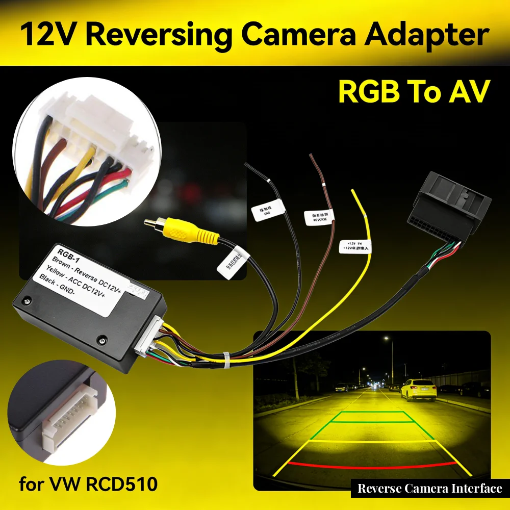12V Parking Camera Decoder RGB To AV Reverse Camera Interface Reversing Camera Signal Converter for VW RCD510 RNS510 RNS315