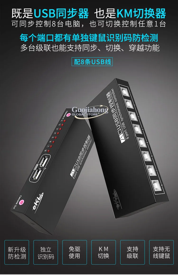 

Синхронизатор eKL-U308 на 8 портов, контроллер синхронизации USB-клавиатуры и мыши DNF Multi-Open, 1 устройство управляет 8 портами