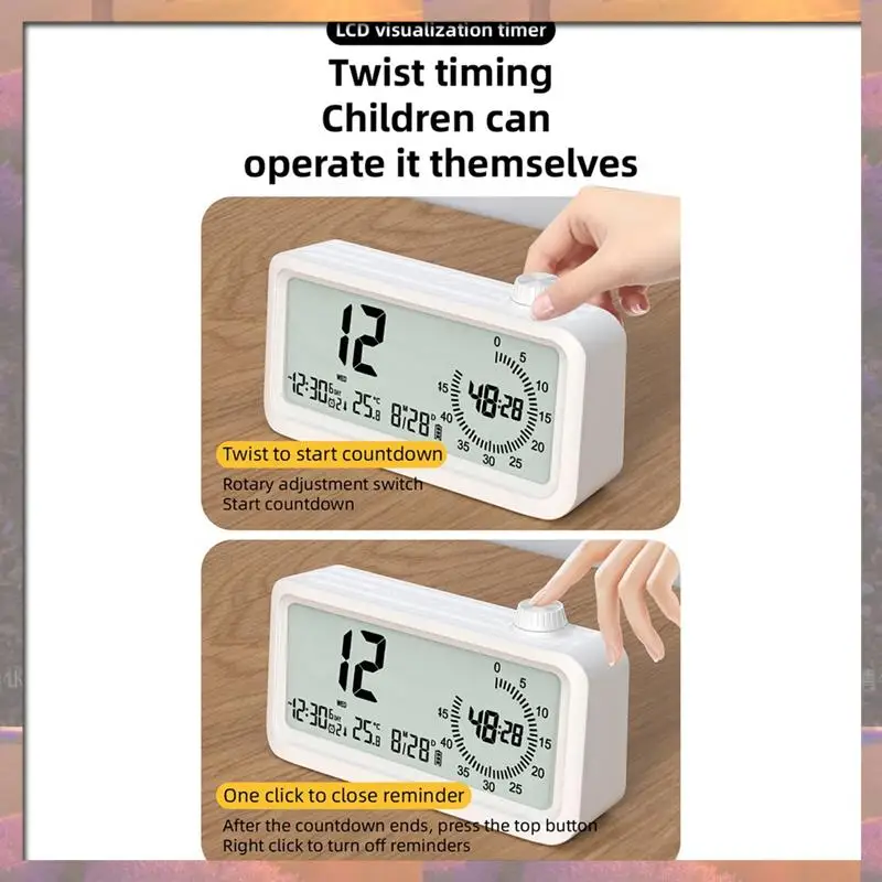 Top Sale Countdown Alarm Clock Dual Display Visual Manager Alarm Clock Ambient Temperature Detection Knob Design Clocks Black Du