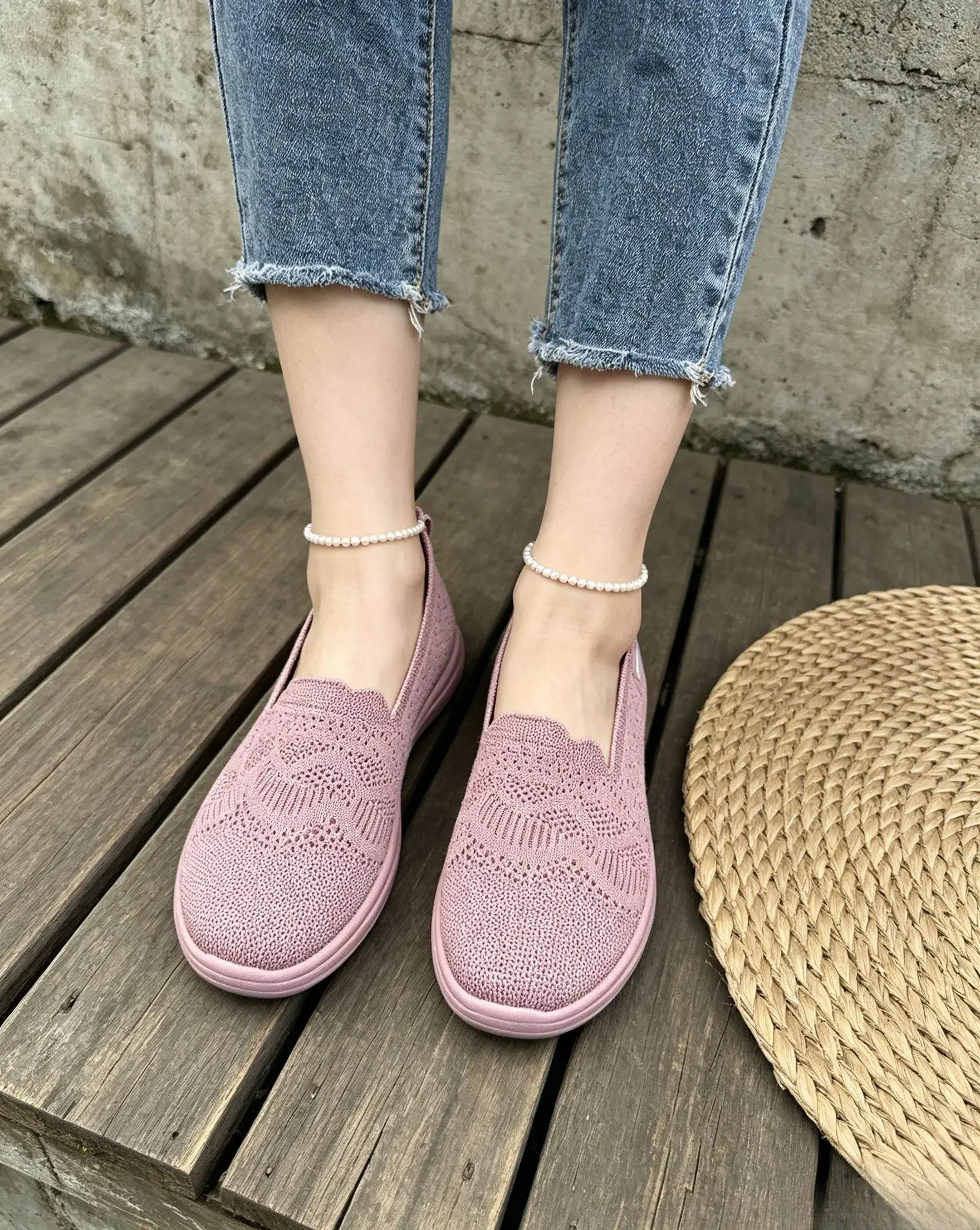 Damen Herbst Mary Jane Plateau-Flats aus Strick-Mesh, atmungsaktiv, mit elastischem Riemen, weich, rutschfest, leicht, für den täglichen Gebrauch. – Detail 11