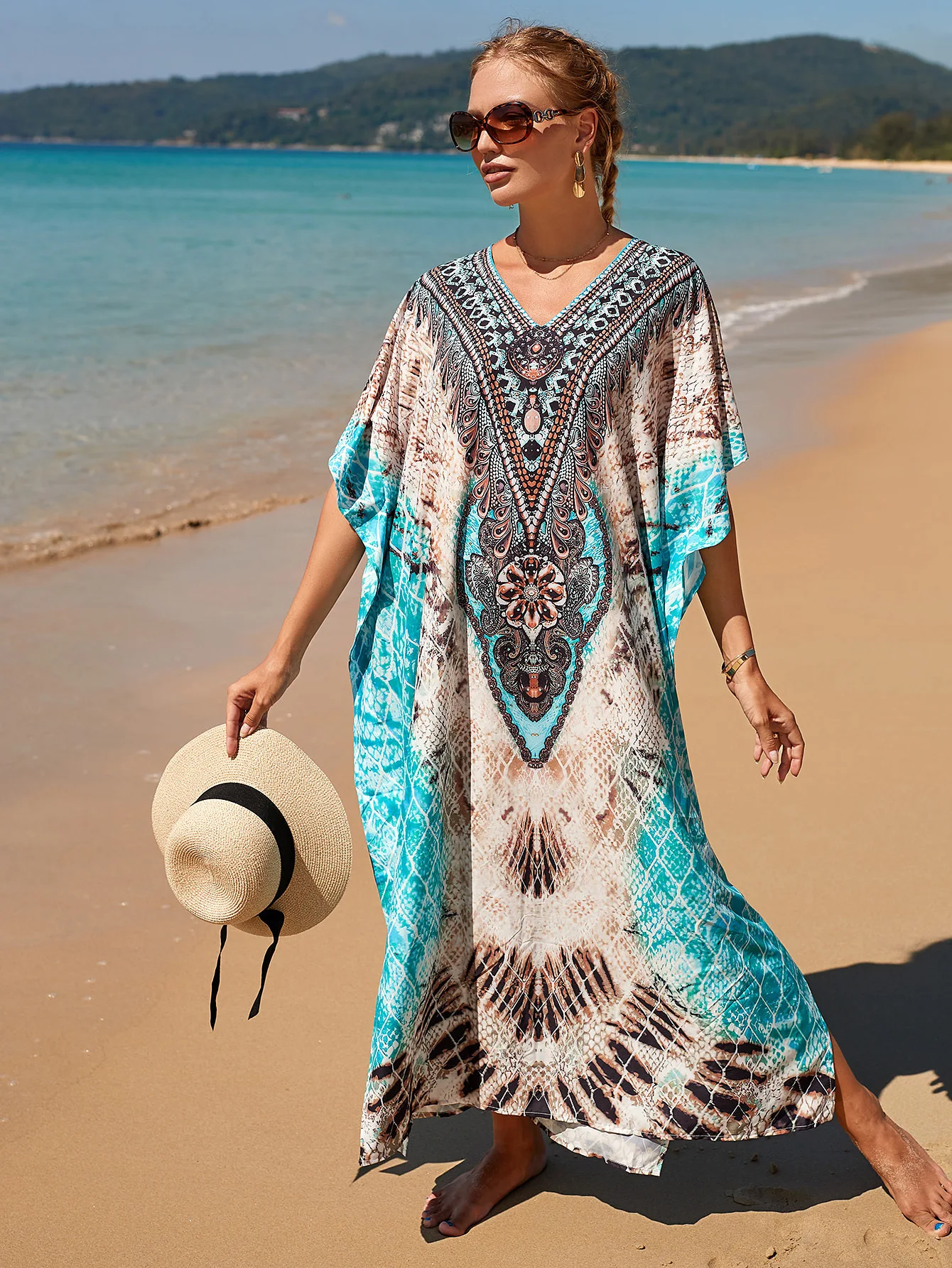 

Платья-кафтан для женщин, кафтан с разрезом по бокам, купальный костюм, накидка, повседневное длинное пляжное платье для дома