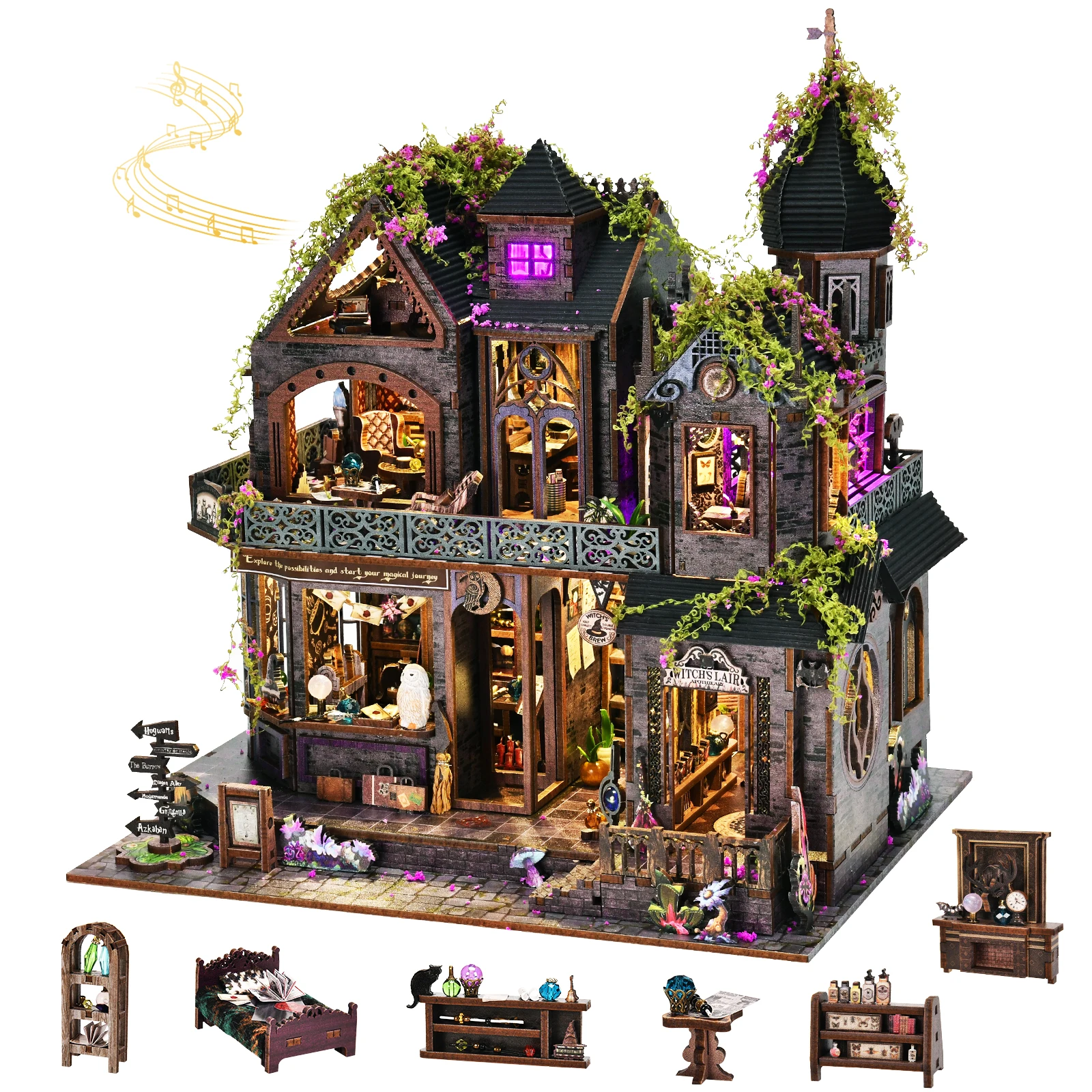 Magisch kasteel 3D DIY houten boekenhoek kit handgemaakt poppenhuis model boekenlegger bouwpuzzel huisdecoratie