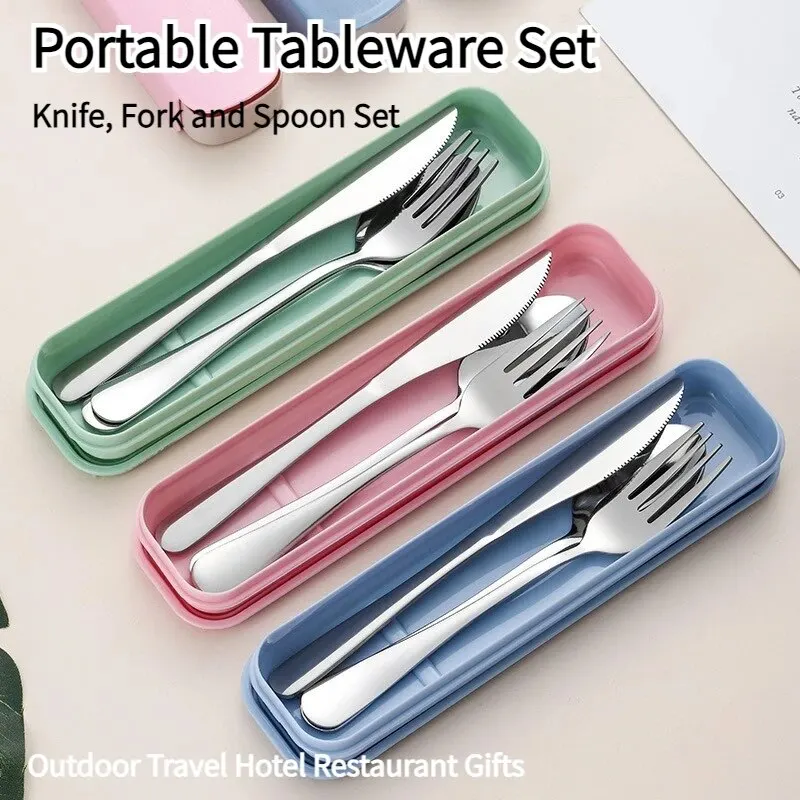 

3pcs 410 Stainless Steel Portable Cutlery Set Mirror Polished Edge Rounded Comfortable Knife Fork And Spoon Three Piece Set