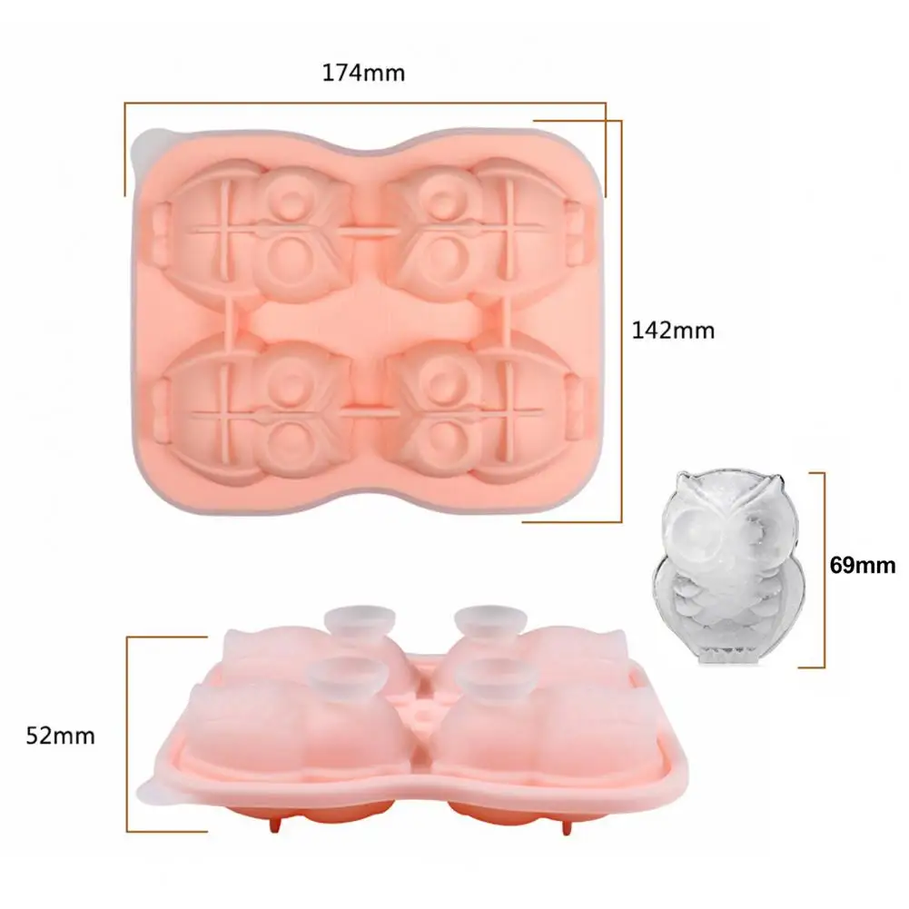 -40 to 230 Degrees Celsius Ice Mold Food-grade Silicone Ice Cube Mold with Funnel Lids Penguin Owl Ice Cube Tray Novelty