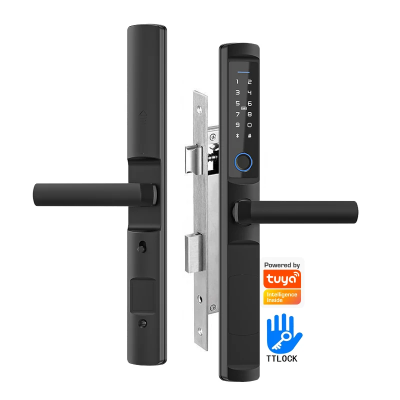 

High Security Ttlock App Wifi Gateway Control Electronic Smart Fingerprint Keyless Sliding Aluminum swing code Door Lock