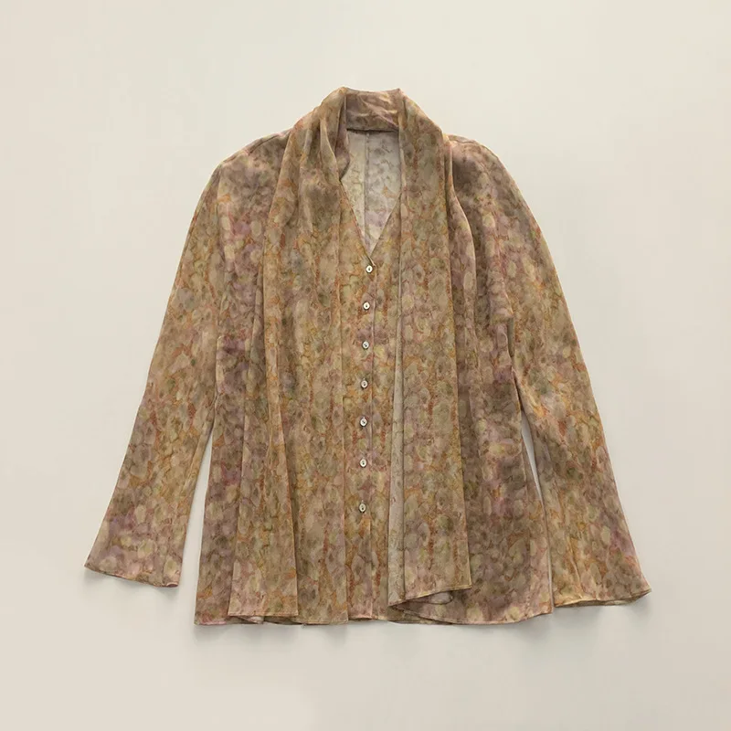 

Withered Scarf Collar Shirt Fake Two Slightly Translucent And Hazy Fresh Tops Blouses Women's Clothes Shirts Tops