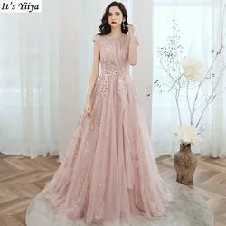 Customized Evening Dresses Cameo Illusion Appliques Pleat O-neck Short Sleeves A-line Floor-length Plus size Formal Party Gowns