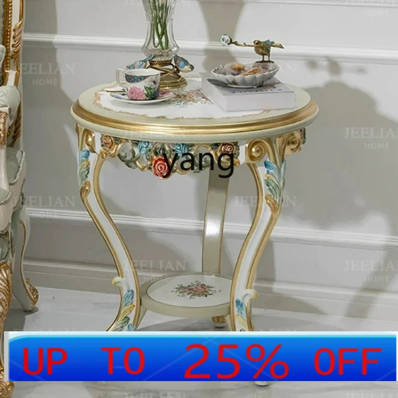 LTT Solid Wood Luxury Hand Painted Flower Gilding Blue Mini Corner Table Villa Living Room Side Table