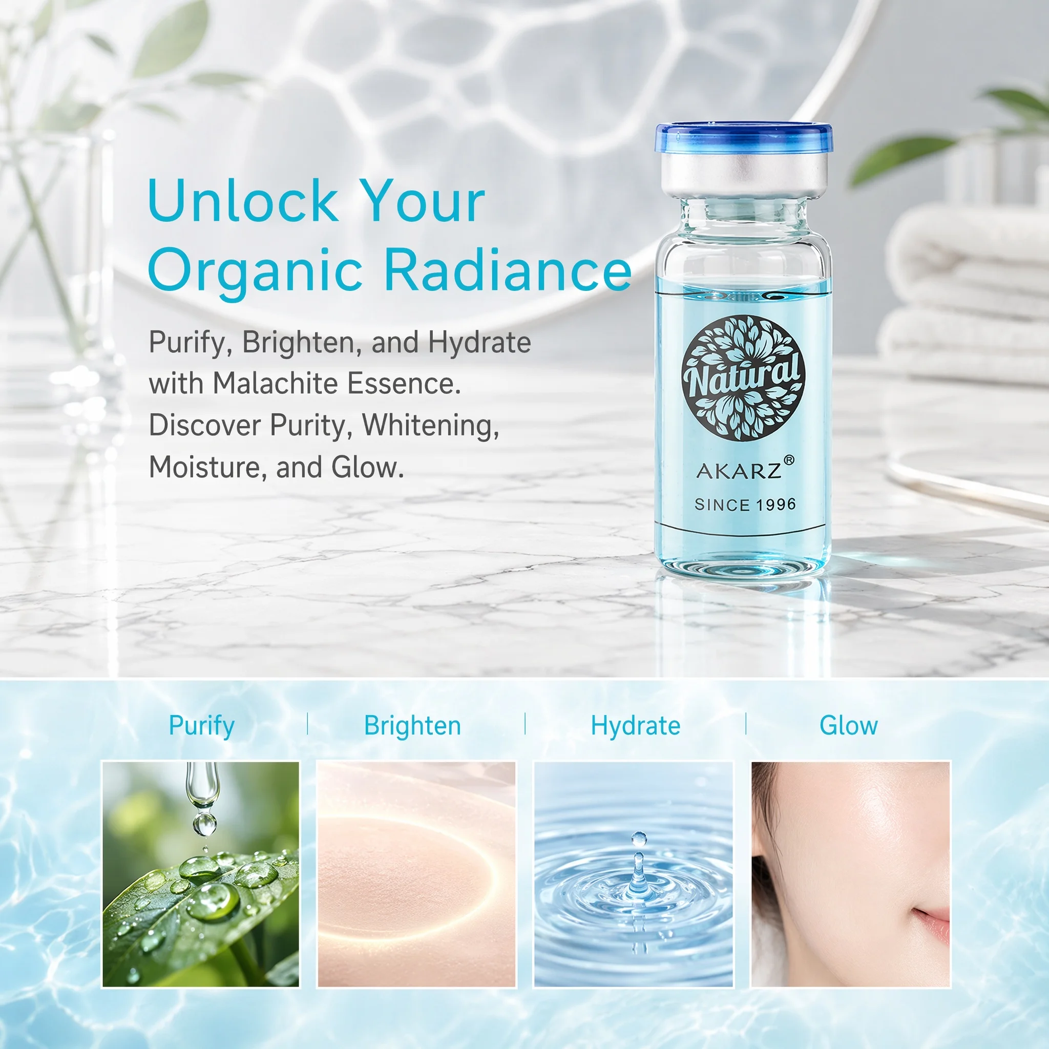 AKARZ Malachite Toner Serum 10ml Essence for Radiant Skin Detox, Whitening & Moisturizing Formulation