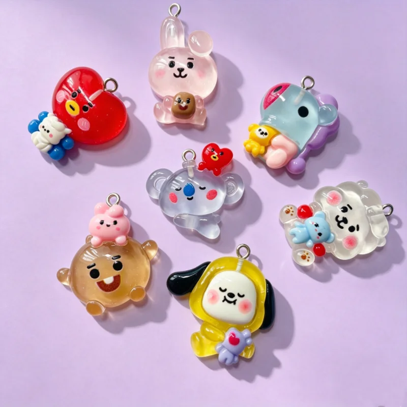 7-teiliges Set Kawaii Hase Hund BT21 Cartoon Harz Niedliche Anhänger Schmuckherstellung Armband Schlüsselanhänger Zubehör Handgemachtes DIY