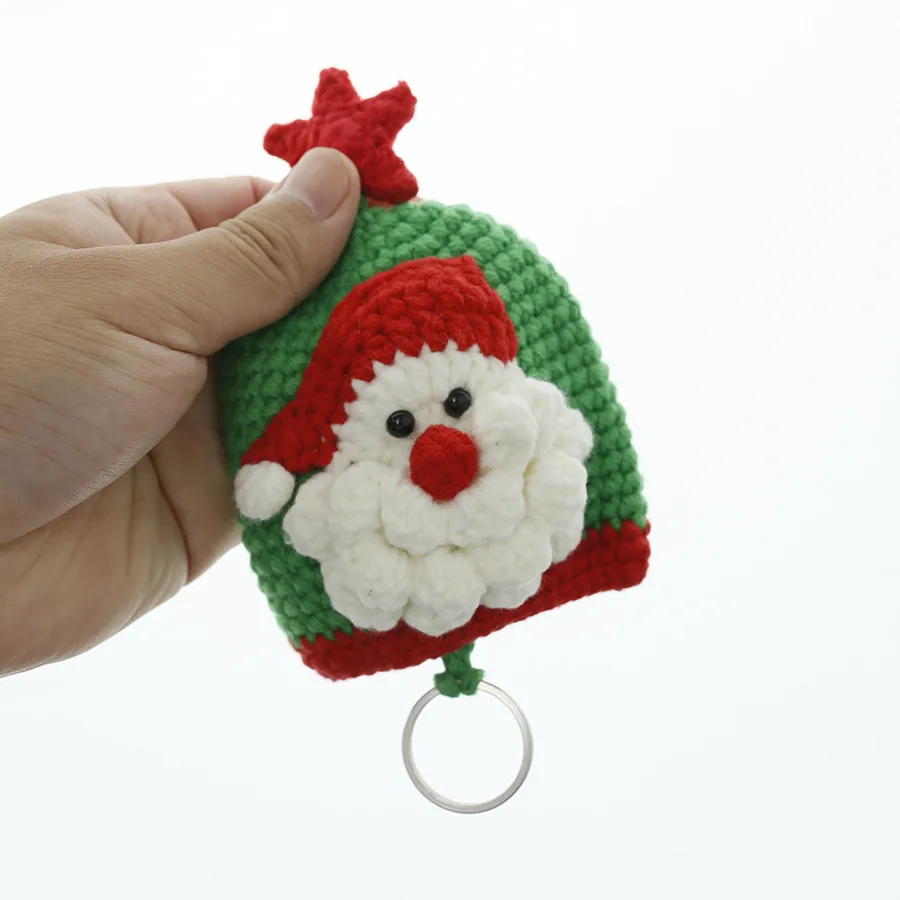 Handmade Crochet Santa Claus Drawstring Key Pouch, Christmas Star Decor Knitted Mini Key Storage Bag