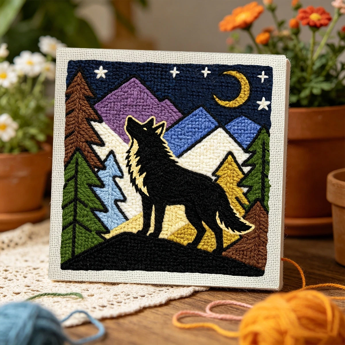 1 Set „Heulender Wolf in der Nacht“ DIY-Stickset für Anfänger, Stick-Starter-Kit, Kreuzstich-Kunstgeschenk, Handarbeits-Bastelset – Detail 3