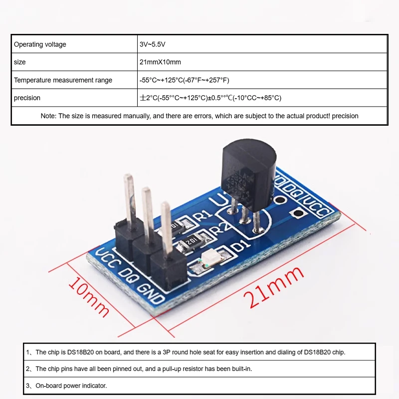 Snvi DS18B20 temperature measurement sensor module For arduino