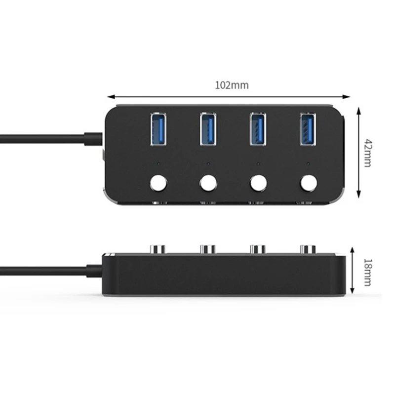 Adaptador USB 3.0 com 4 Portas, Divisor De Liga De Alumínio, Interruptor Multi Extender, Cabo de 1,2 m