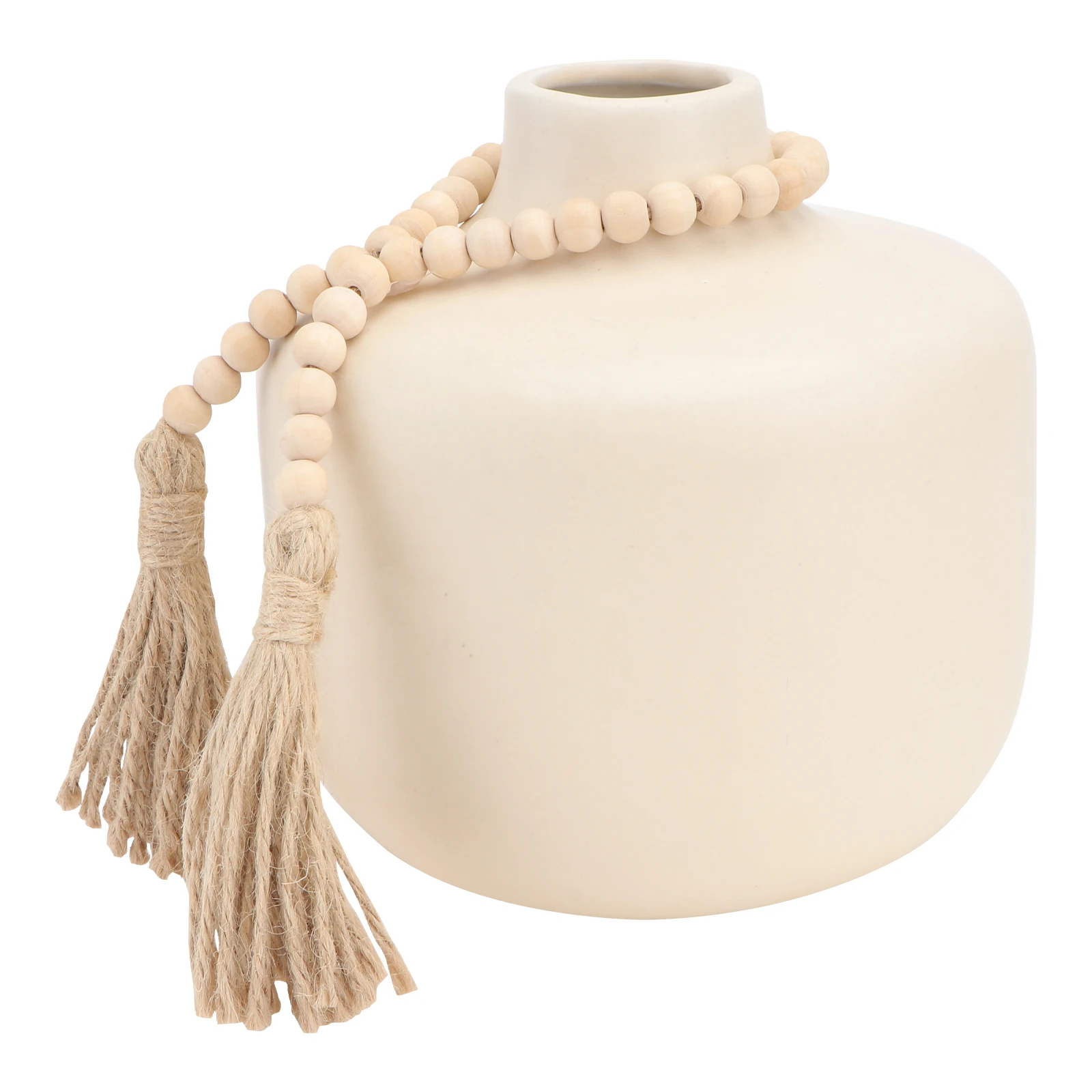 

1pc Ceramic Beige Flower Containers Decoration Ornament for Bouquet Wooden Beads Arrangement Home Vase Desktop Vase