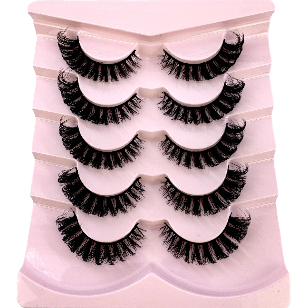 Cat Eye Eyelashes 3D Natural False Lashes D Curl Fluffy Soft Cross 5 Pairs Manga Lashes Wispy Natural Eyelash Extension Makeup