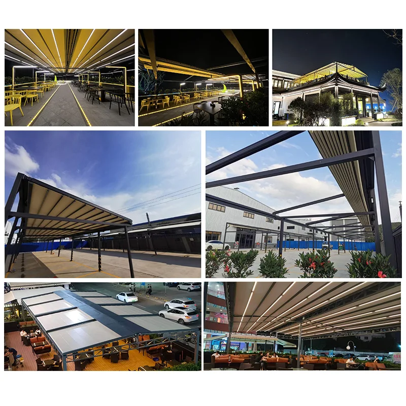 Motorized Canopy Automatic Retractable Roof Awning Waterproof Aluminum Carport Gazebe Garden Sun Shading Bioclimatic Pergola