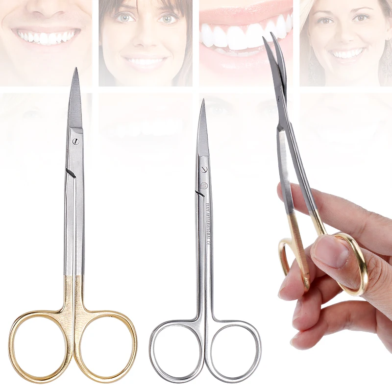 

1PC Dental Surgical Scissors Double Curved Stainless Steel Surgical Forceps Gold Plated Handle Dentistry Instrument Tools