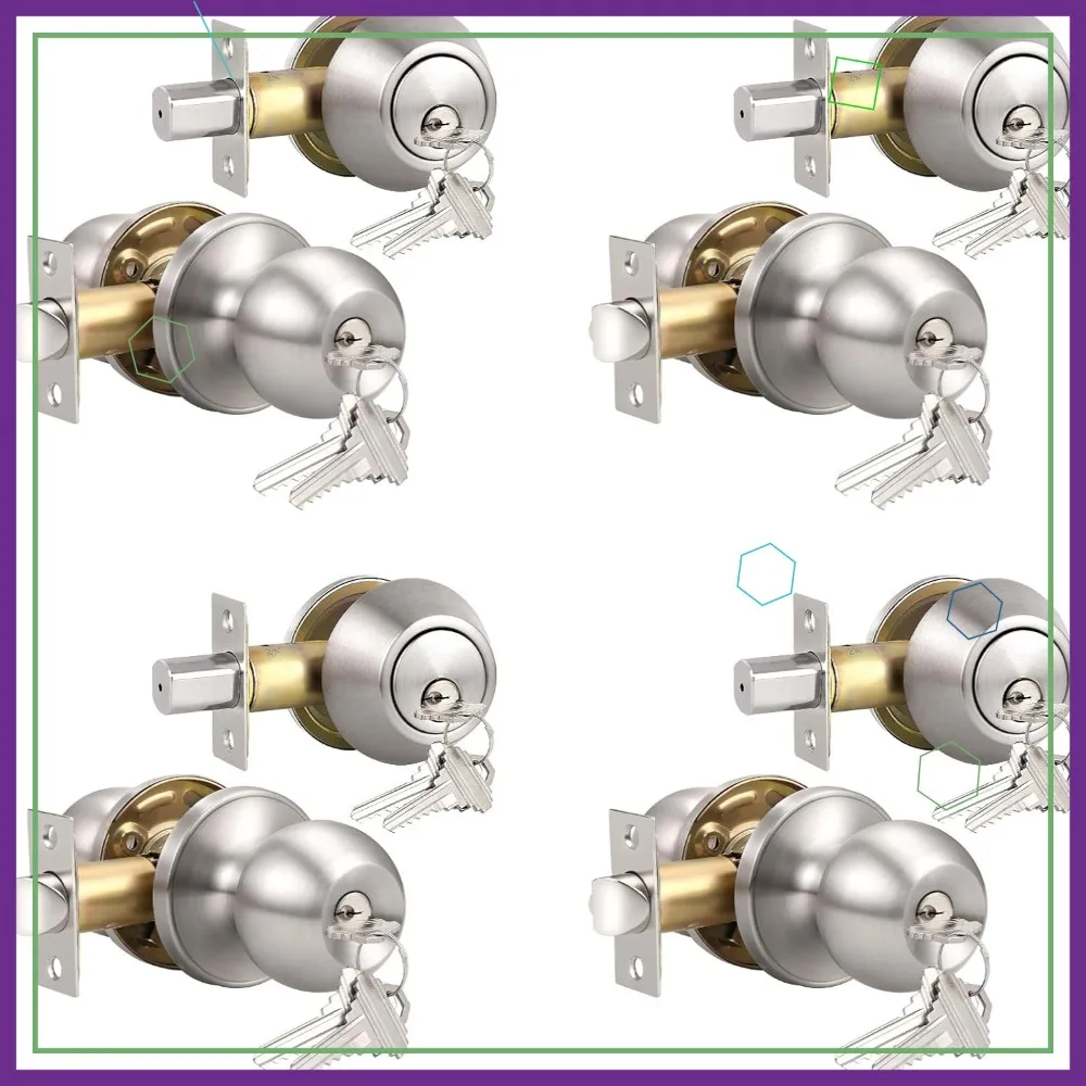 

Набор из 4 дверных ручек из нержавеющей стали, круглые наружные замки с защелкой, отделка из матового никеля