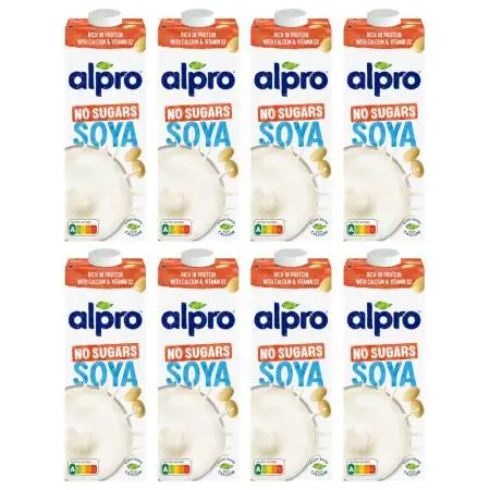 Alpro Juego de Bebidas de Soja Sin Azúcar 8x1 L