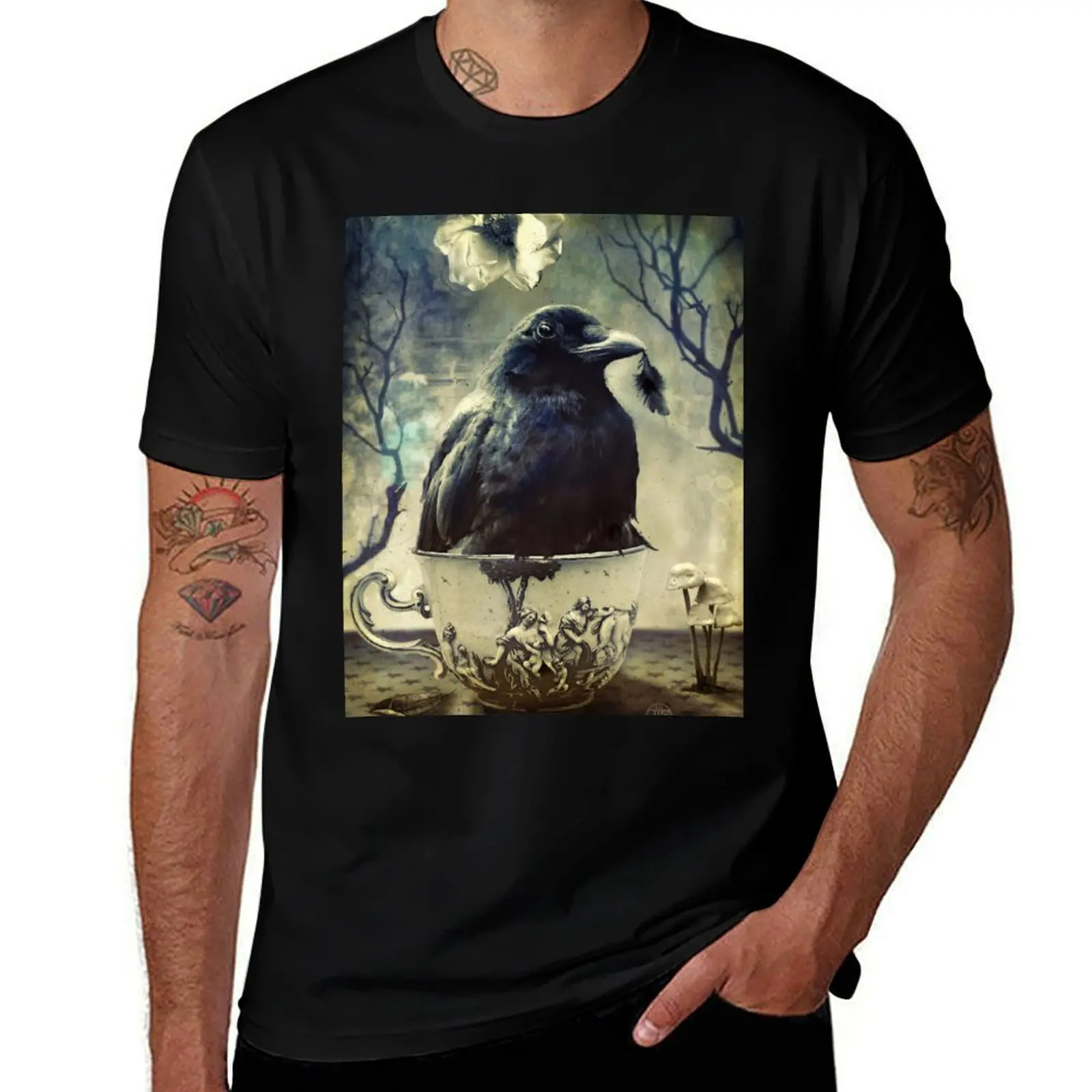 Gifts From Time - Raven in Tea Cup T-Shirt Plus Size Comfort Fit Tee T-Shirt