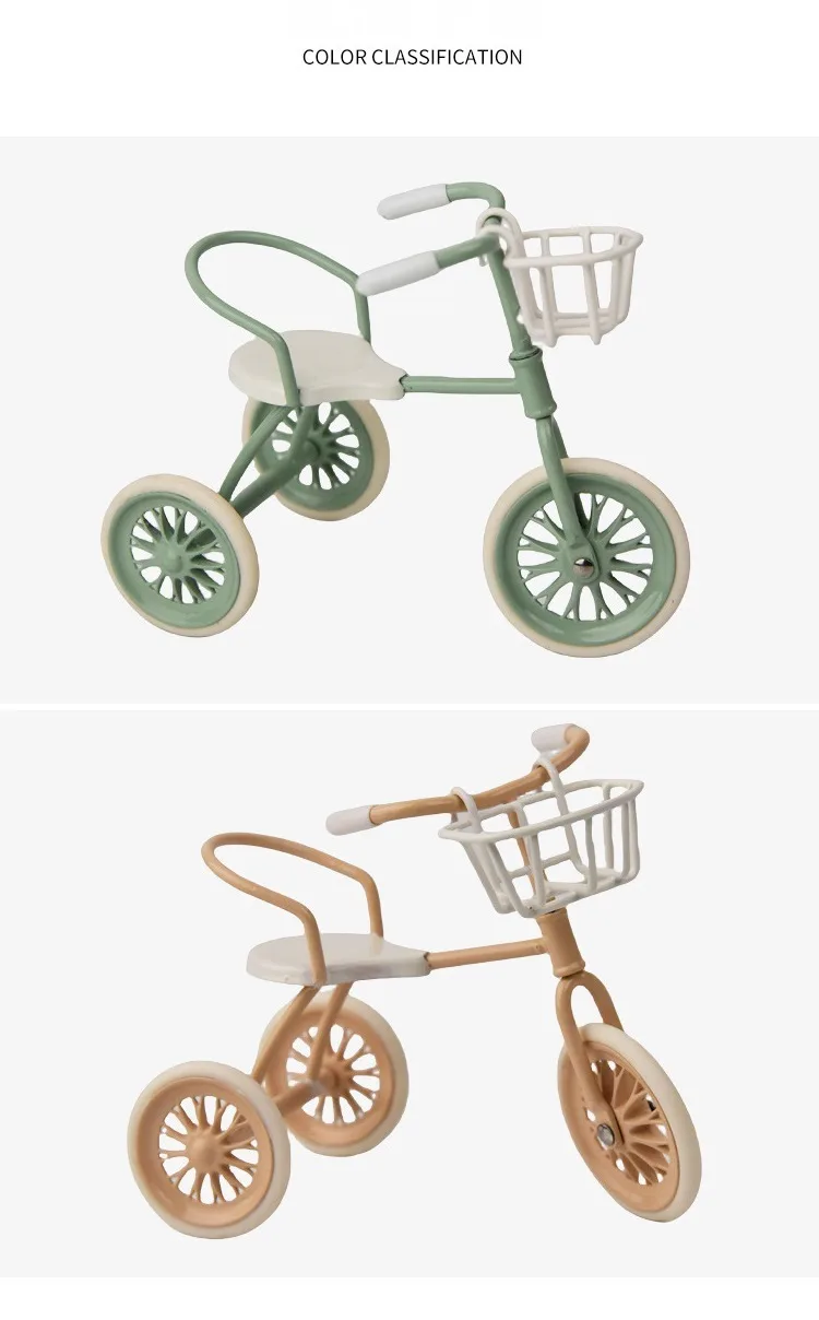 Tricycle l'inventaire en métal pour maison de poupée, accessoire réaliste pour herbe d Ob11, échelle 1:12