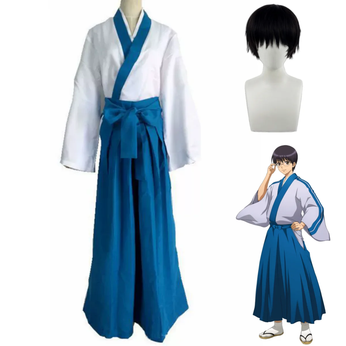 

Anime GINTAMA Shimura Shinpachi Cosplay Costume Japanese Kimono Kendo Uniform Top Wig Adult Man Woman Halloween Party Suit