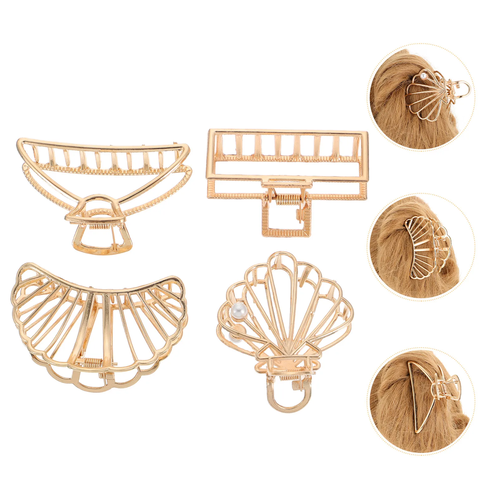 

4Pcs Metal Hair Clips Hollow Claw Bobby Pins for Gold Alloy Banana Hairstyling Tools Unique Tooth Design