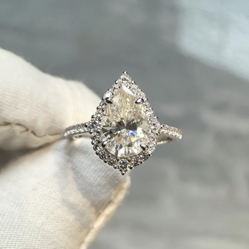 

Water Drop 4Ct D Color Moissanite Diamond Ring Real 925 Sterling Silver Party Wedding Band Rings for Women Engagement Jewelry