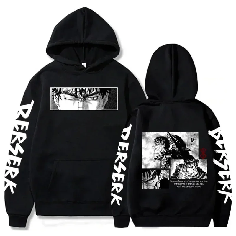 Japanese Anime Berserk Guts Print Men's Hoodies Sweatshirt Pullover Harajuku Anime cartoon Eyes Funny Sweatshirt