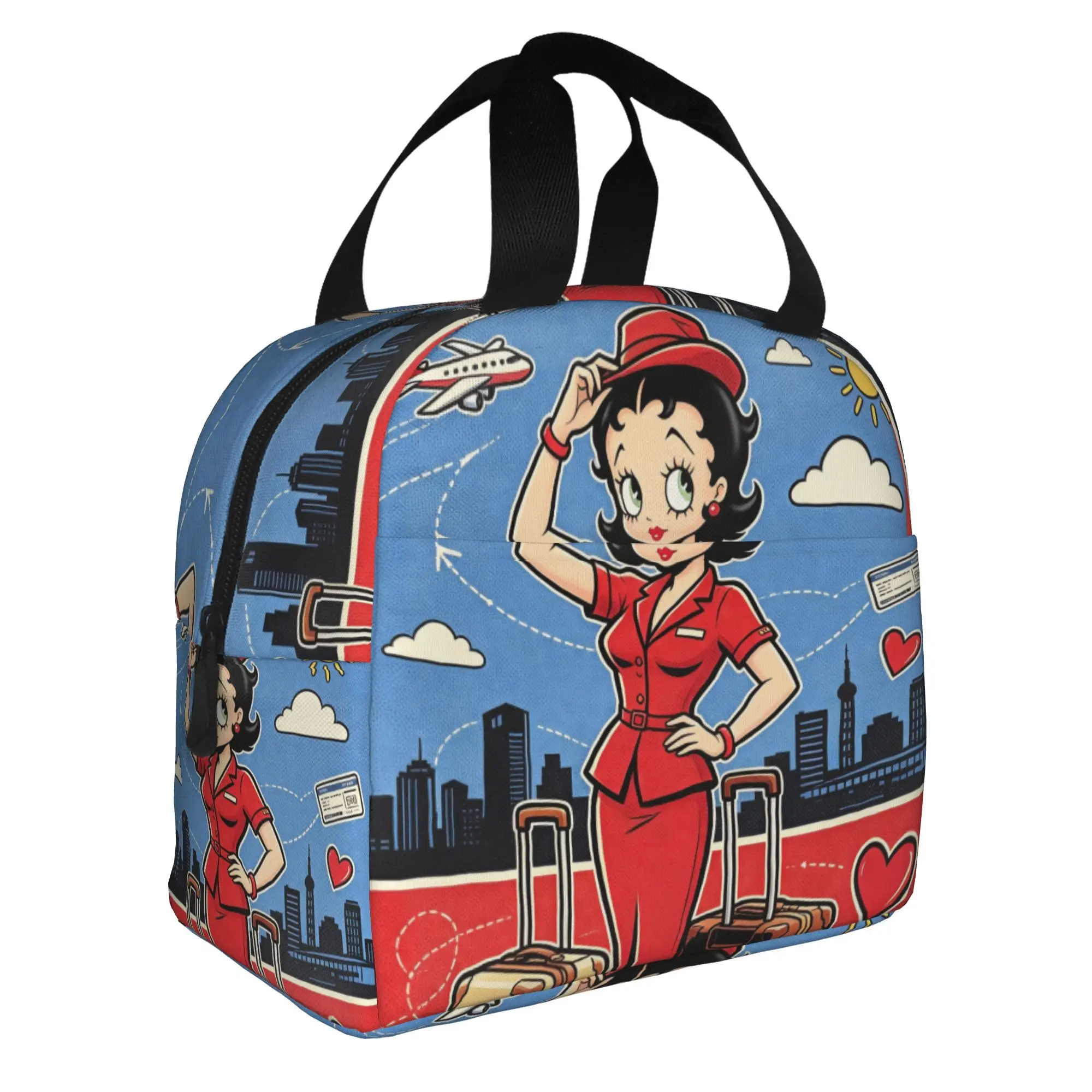 B-Bettys Cartoon Boop Insulated Lunch Bags for Work School   High Color Print Waterproof Cooler Thermal Bento Box Women Men