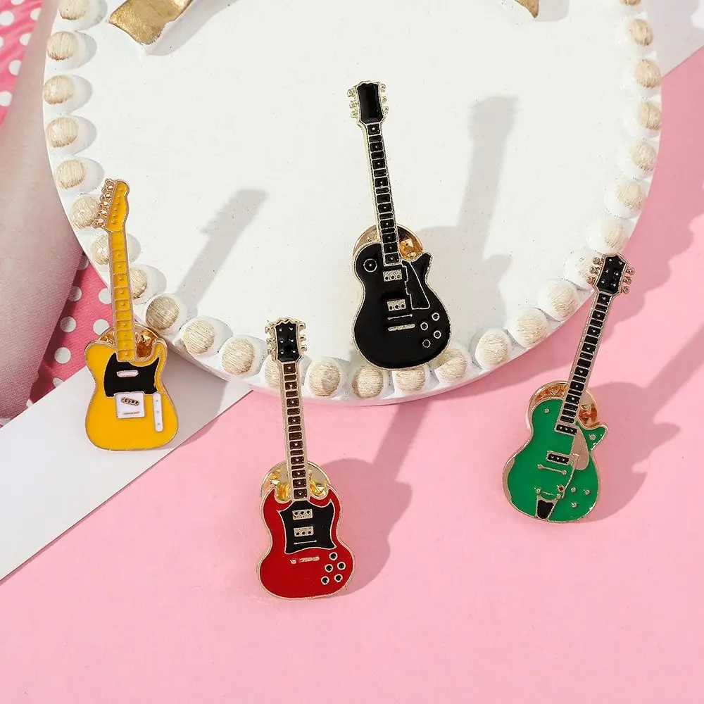 1Pc Cartoon Guitar Brooch Clothing Accessories Funny Metal Guitar Lapel Badge Rock Band Guitar Enamel Pins