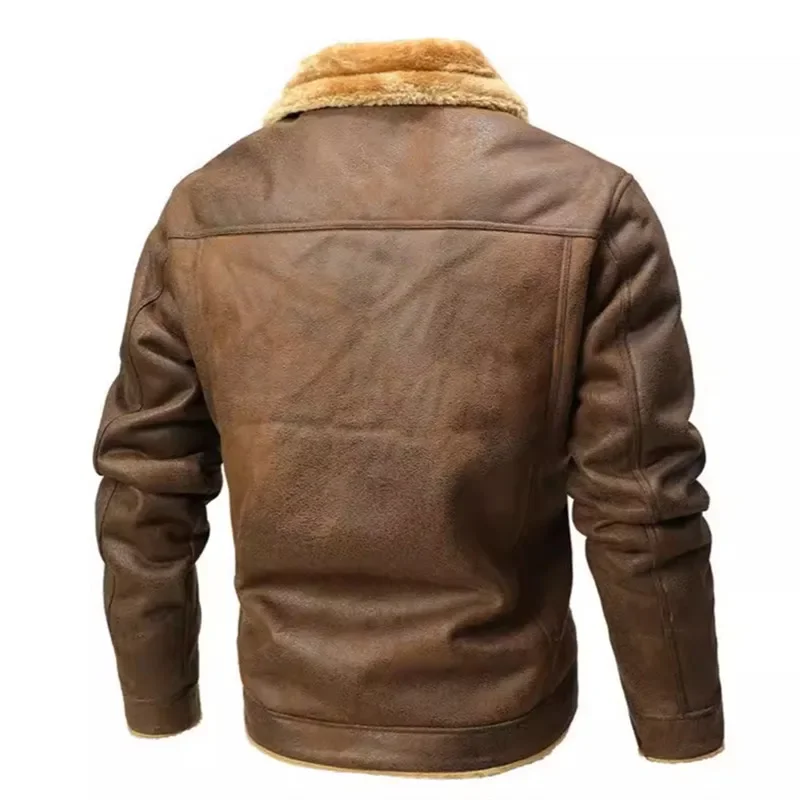 Winter Men\'s Suede Leather Coat High Quality Thick Fleece Warm Leather Jacket Fashion Turn Down Collar Male Loose Casual Coats
