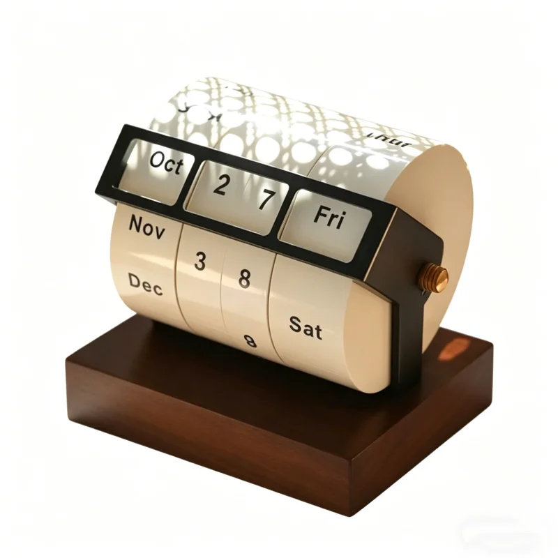 

For Home Office Reusable 2025 Calendar Rotary Perpetual Desk Calendar Wooden Wheeling Calendar Month Week Day Date Display