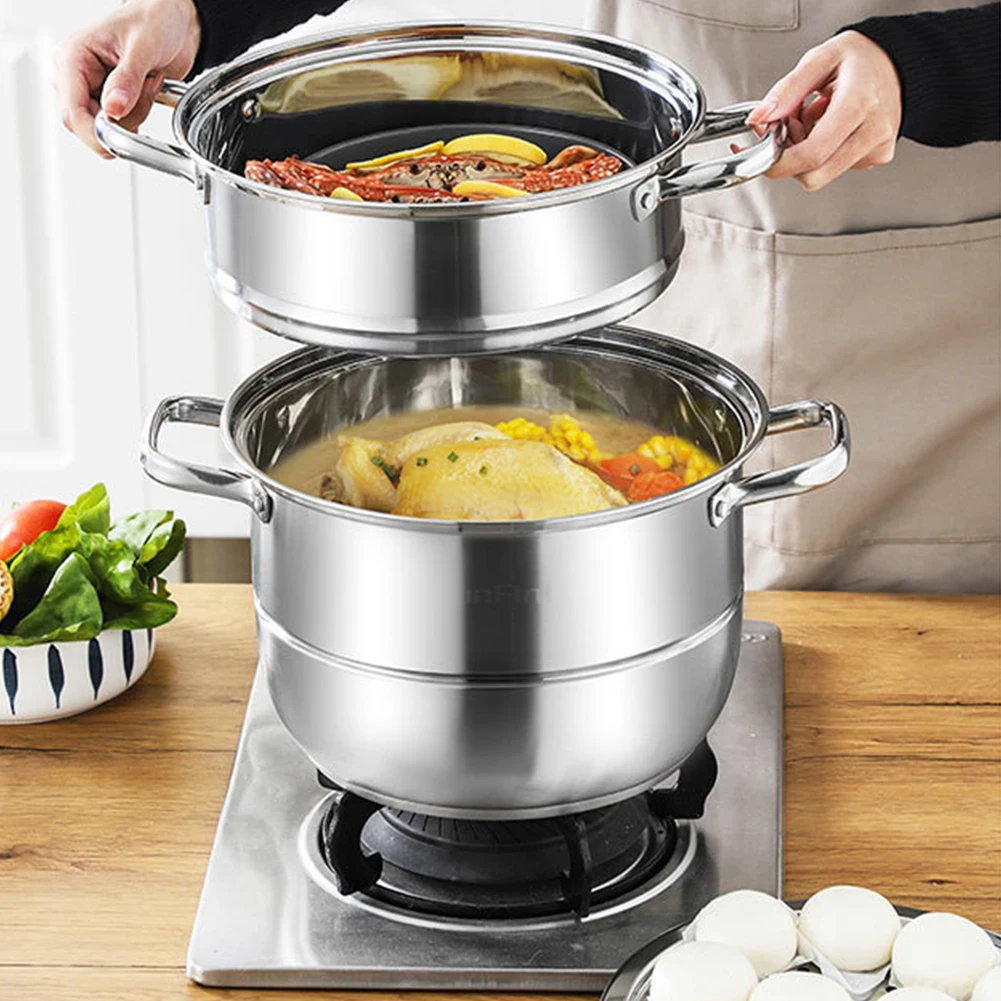

11inch 3 Tier Stainless Steel with Lid&Handle Cookware Pot Thick Food Steamer for Vegetable Dumpling Stock Sauce Food