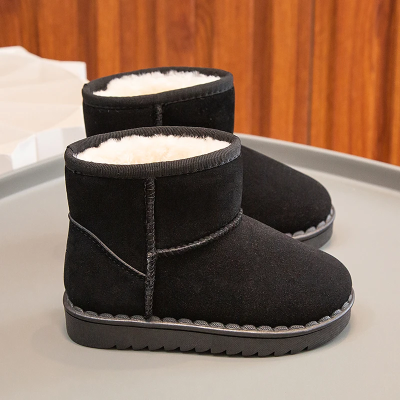 Kinder Schneestiefel Prägnanter Stil Plüsch Chunky Winter Kinder Kurzstiefel Einfarbig Slip-on Unisex Klassische Jungen Mädchen Schuhe 23-36 – Detail 22