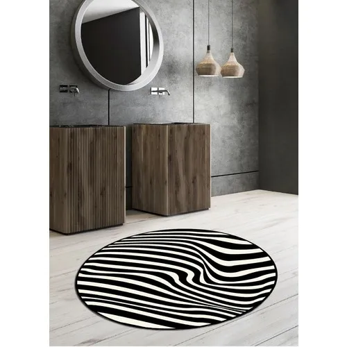 Ardizayn Black-White 100x100 cm. Anti-Slip, Not Peel Leather Outsole Round Bath Mat